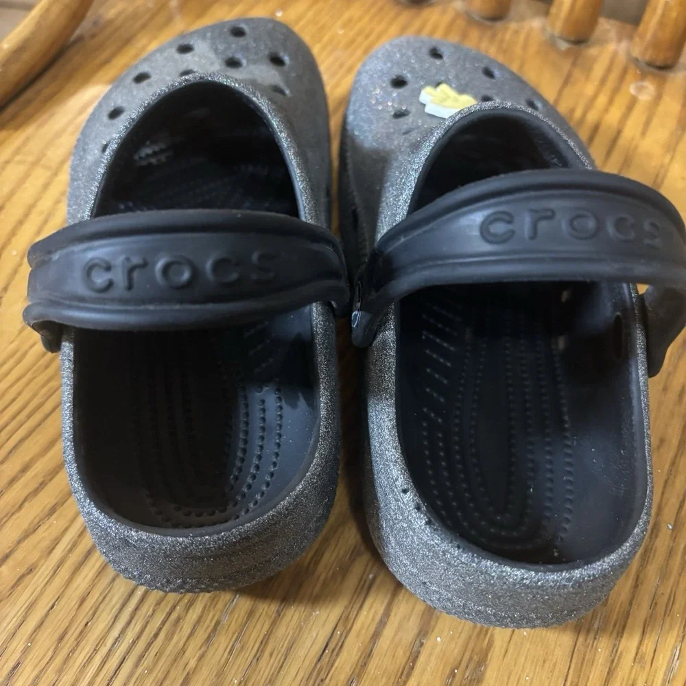 Crocs Youth Juniors Size 1 Grey With‎ Glitter Slip On Clogs Shoes EUC